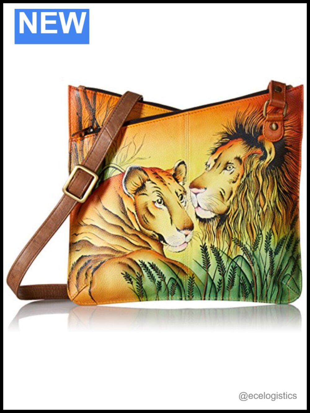 Hand Painted Leather Women's V Top Multicompartment Crossbody Bag